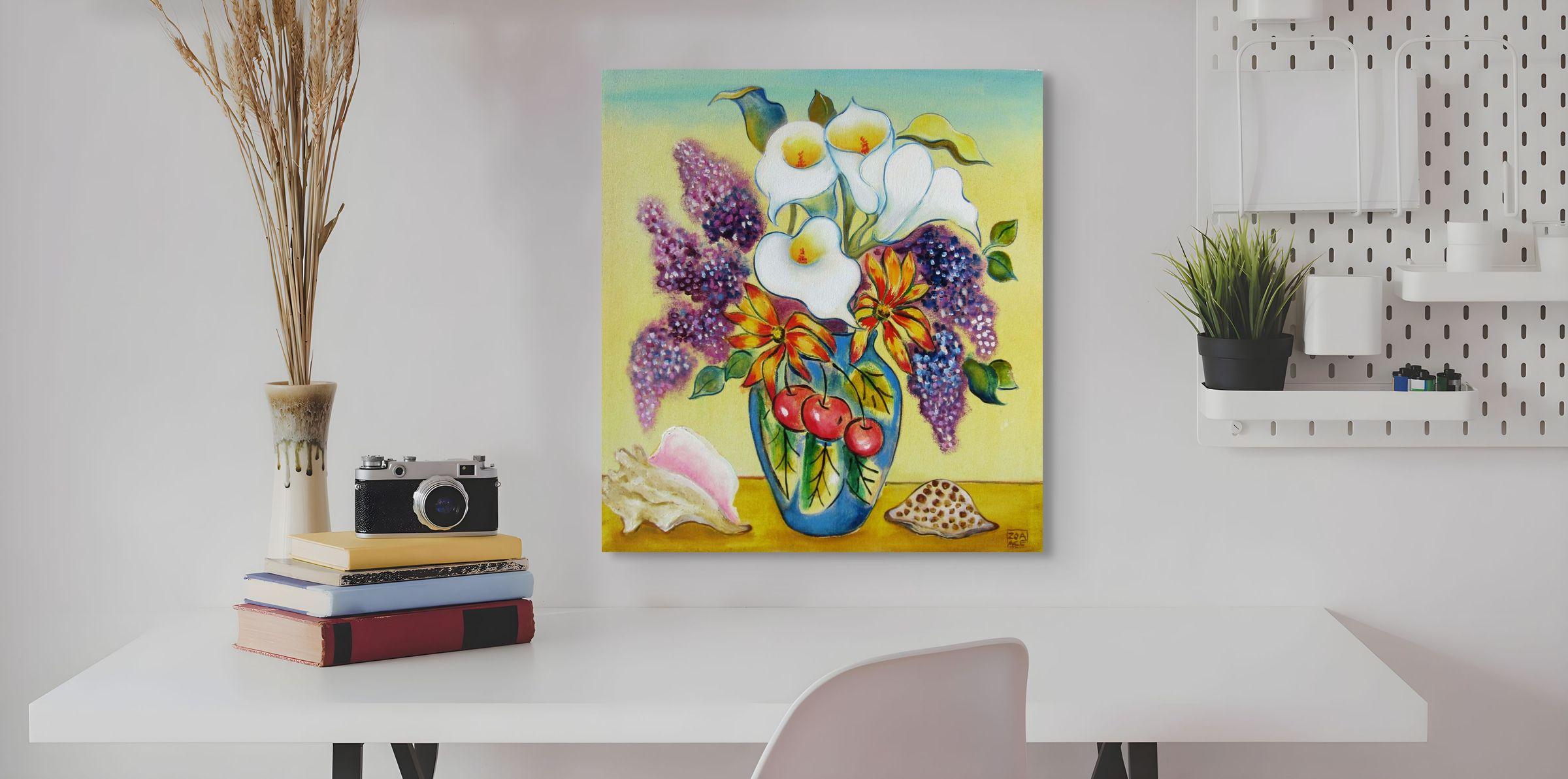 „Calla Lilien & Flieder“, farbenfrohes Stillleben, Ölgemälde mit Blumenstrauß im Angebot 2