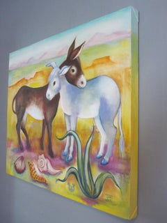 "Companions, " Oil Painting by Zoa Ace,  Two Donkeys with Shells