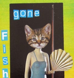 "Gone Fishing, " Collage on wood by Zoa Ace