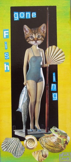 "Gone Fishing, " Collage on wood by Zoa Ace
