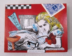 "Growing and Growing", collage su legno di Zoa Ace, Alice nel Paese delle Meraviglie