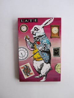 "Llego tarde" (2024) de Zoa Ace, collage original en técnica mixta sobre madera