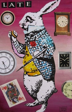 "Sono in ritardo" (2024) di Zoa Ace, collage originale a tecnica mista su Wood