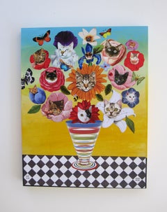 "Kitten Bouquet" - Contemporary Mixed-Media Collage on Wood