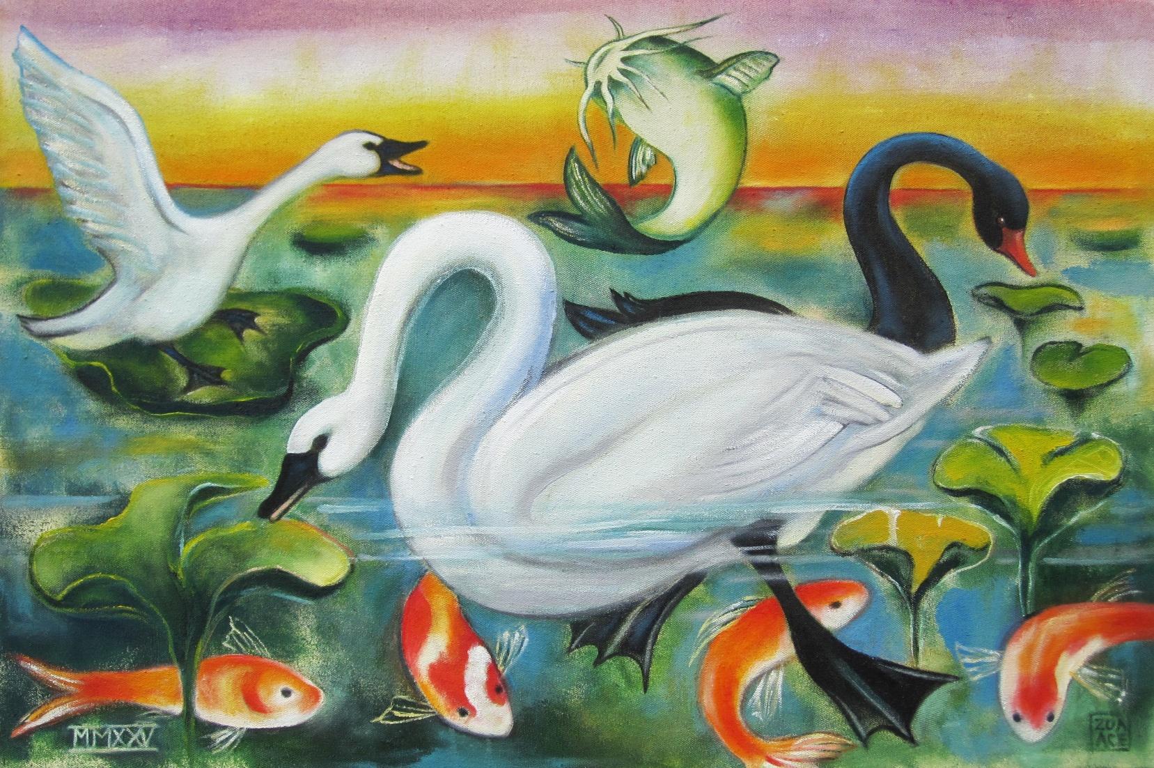 "Lagoon" - Contemporary Surrealist Animal Oil Painting on Canvas