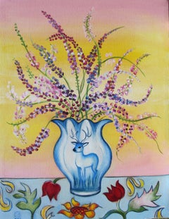 "Lavender in a Deer Vase" Oil Painting
