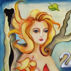 "Memory Lane", Surrealistisches Ölgemälde mit weiblicher Figur, Wolken und symbolischer Bildsprache