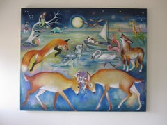 "Midnight Menagerie" - Zeitgenössische surrealistische Tier Ölgemälde auf Leinwand