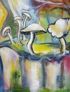 "Mustangs" - Pintura al óleo surrealista con caballos salvajes y un paisaje de ensueño