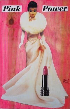 „Pink Power“, Collage auf Holz von Zoa Ace, Barbie in Kleid