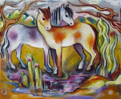 "Pinto Ponies, " Oil Painting