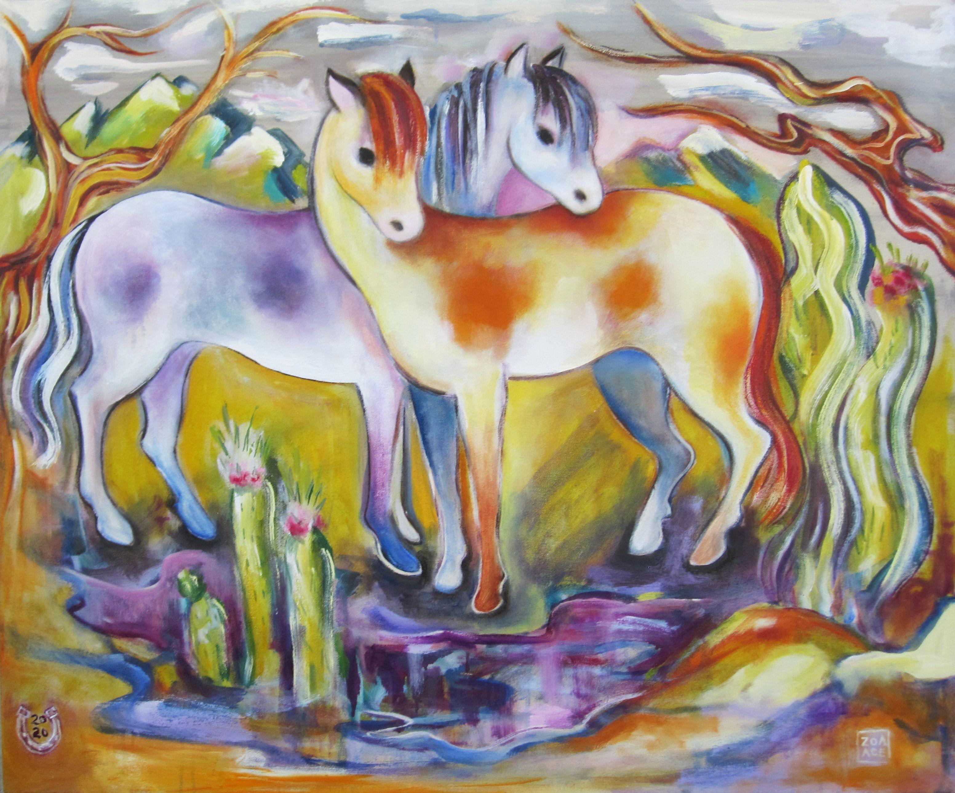 Zoa Ace Animal Painting - "Pinto Ponies" Oil Painting