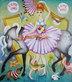 "Side Show" - Contemporary Surrealist Female Portrait, Oil Painting on Canvas