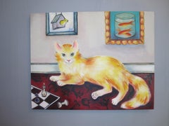 "Più intelligente di quanto pensi", pittura a olio di Zoa Ace, gatto giallo