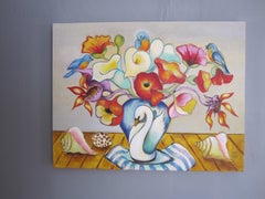 "Still-LIfe with Swan Vase" - Contemporary Oil Painting on Canvas