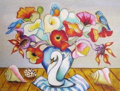 "Still-LIfe with Swan Vase" - Contemporary Oil Painting on Canvas