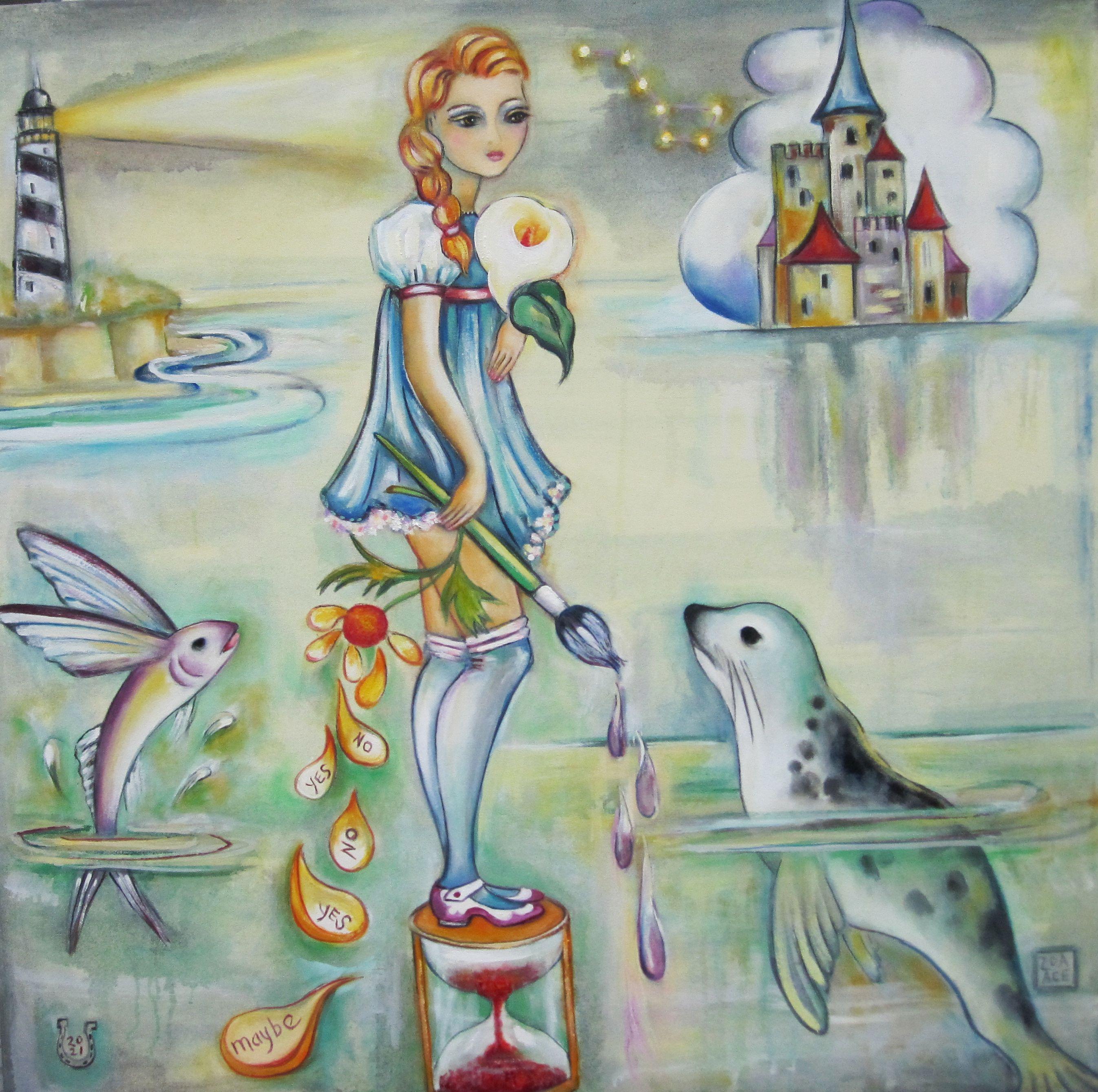 Figurative Painting de Zoa Ace - "El filo del tiempo", Pintura al óleo