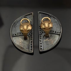 Zobel Diamond, Silver and Gold Half-Moon Clip-On Earrings