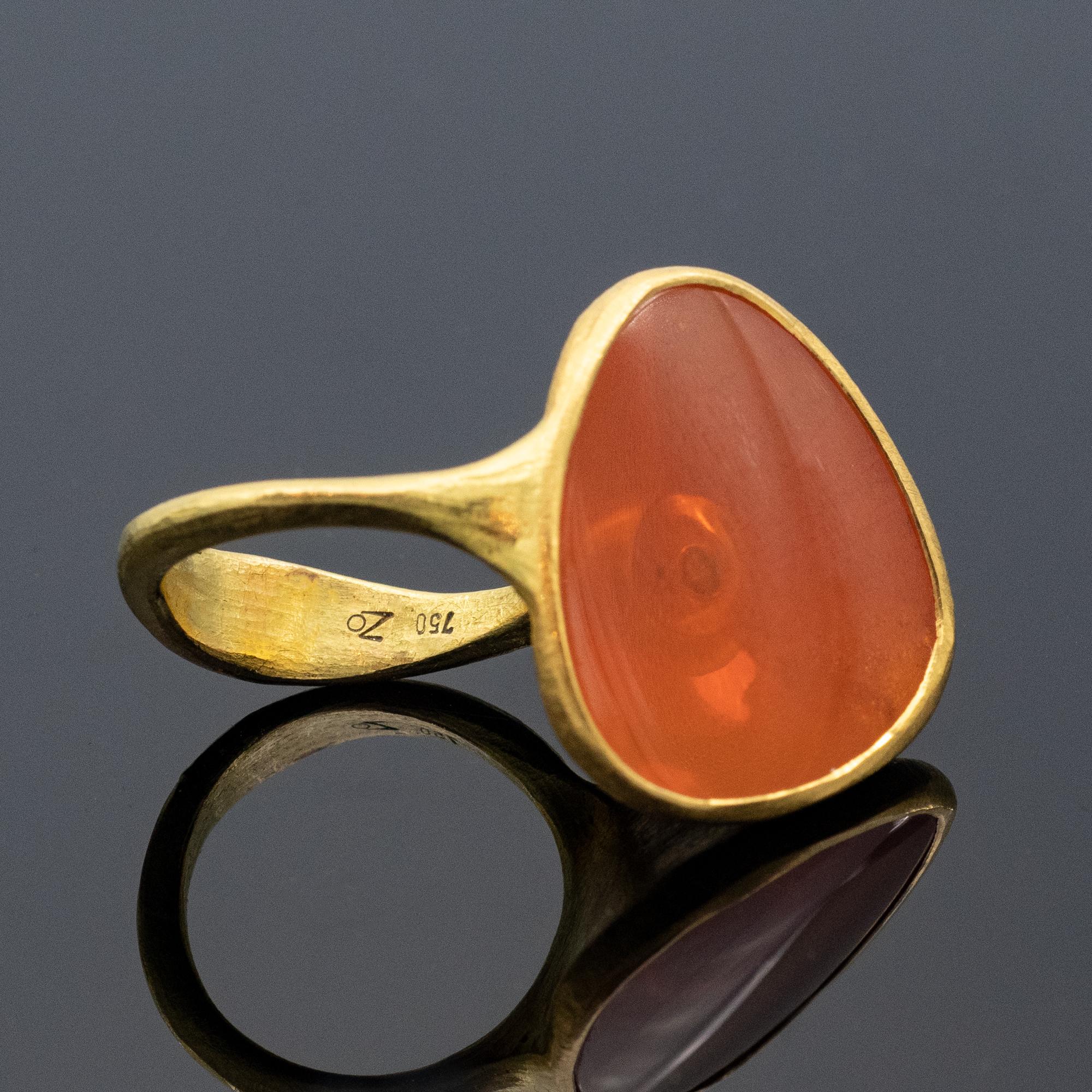 Modernist Zobel Fire-Opal and Diamond 18-Karat Gold Ring For Sale