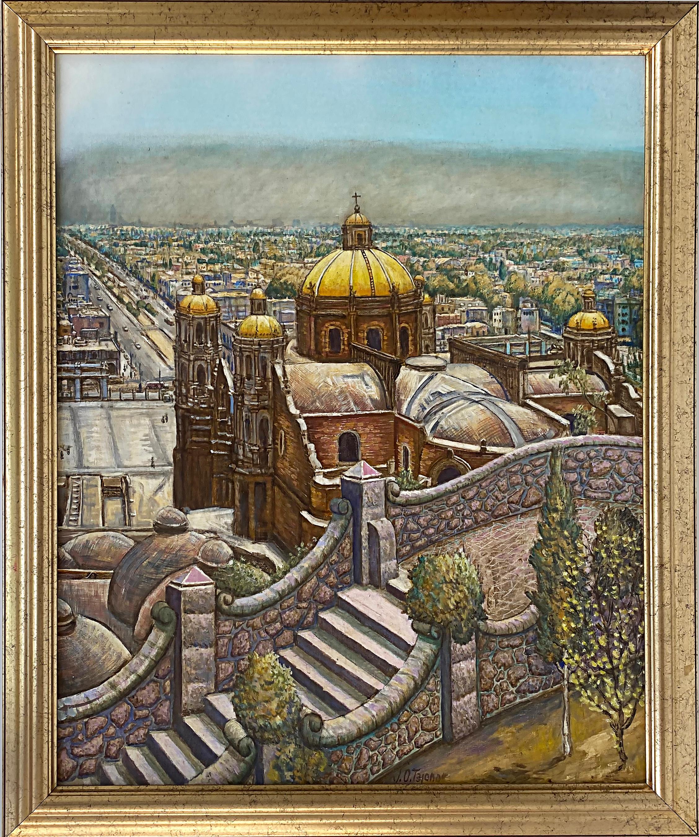 20th Century Zocalo Oil Painting by Mexican Artist Jesus Ortiz Tajonar For Sale