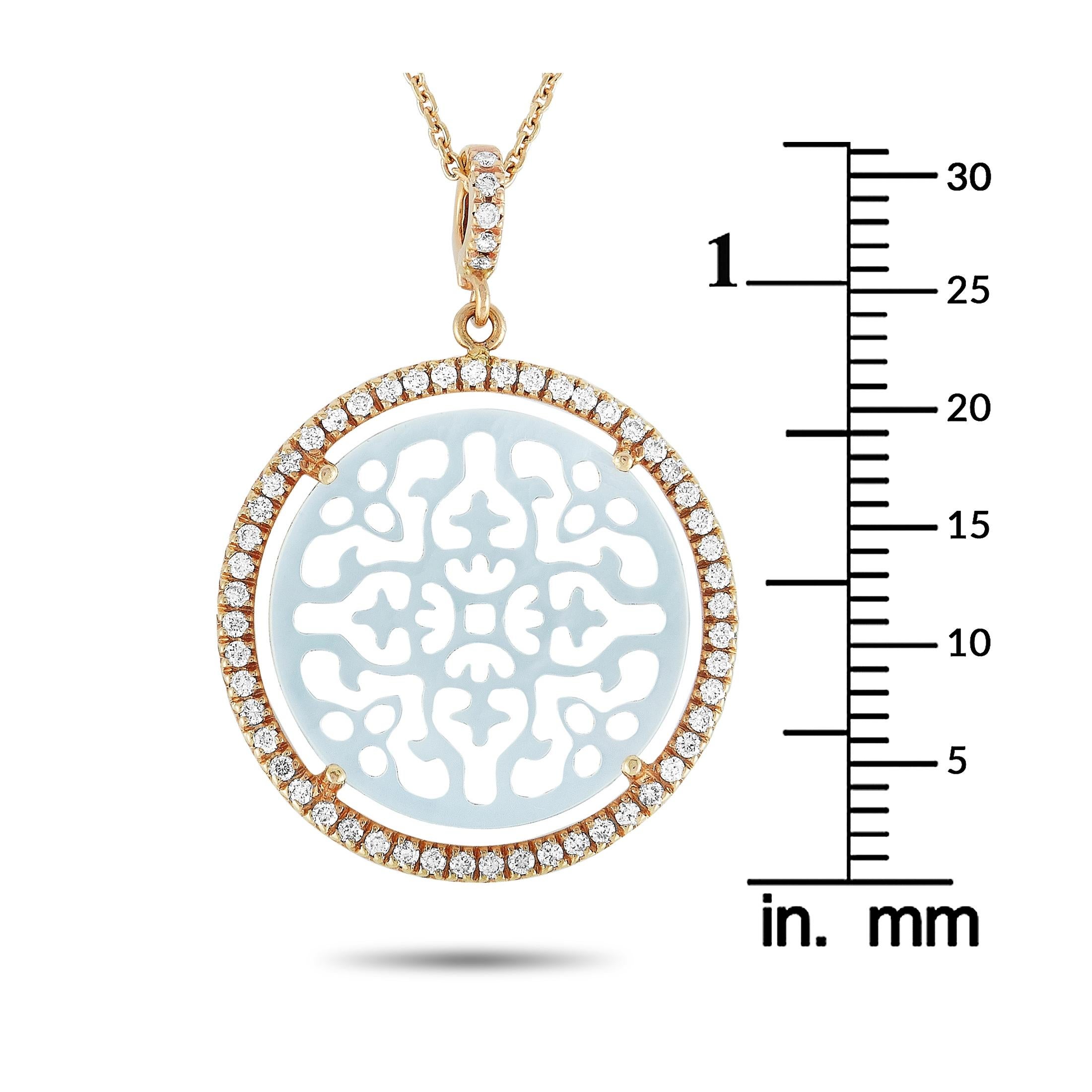 Round Cut Zoccai 18 Karat Gold 0.46 Carat Diamond and Mother of Pearl Pendant Necklace
