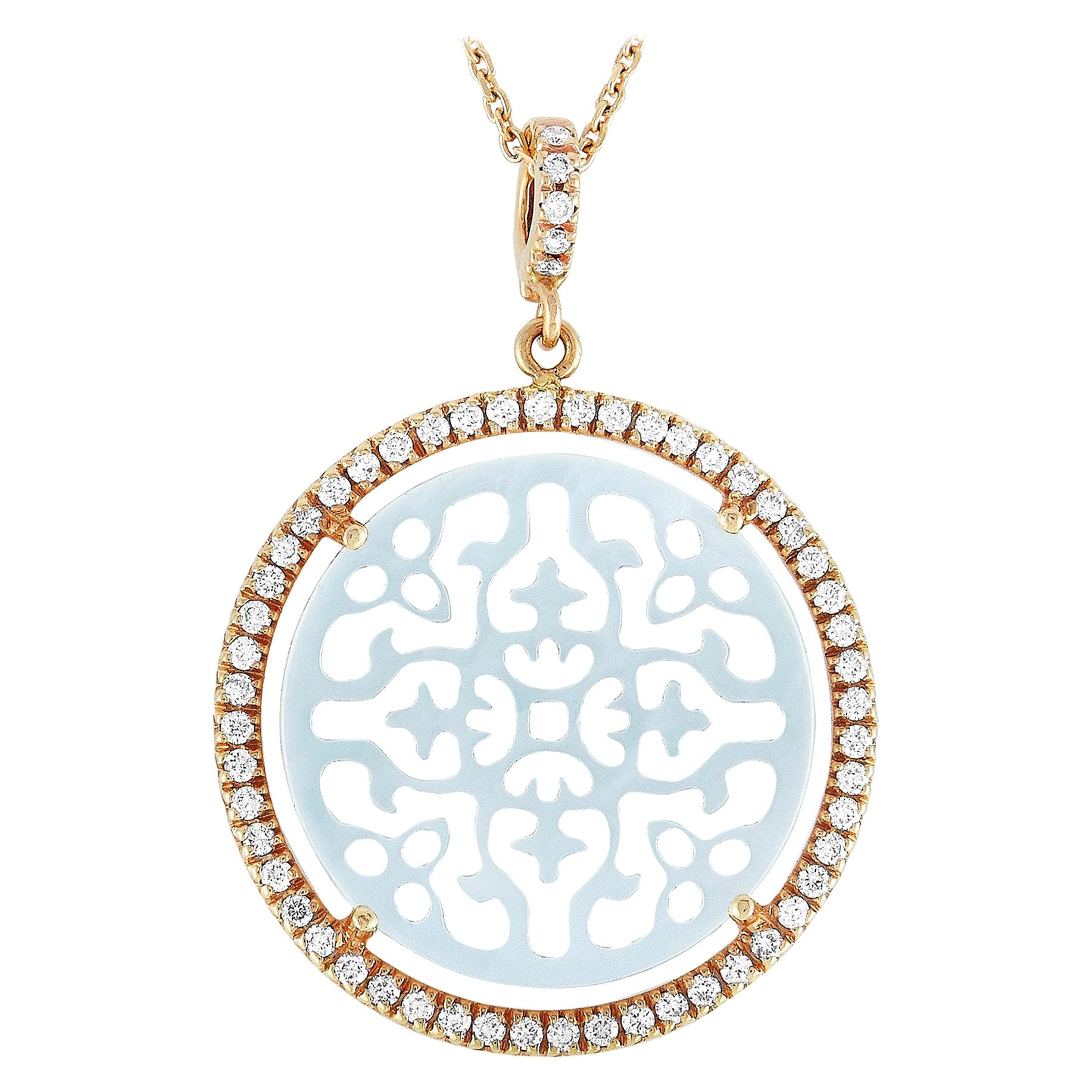 Zoccai 18 Karat Gold 0.46 Carat Diamond and Mother of Pearl Pendant Necklace
