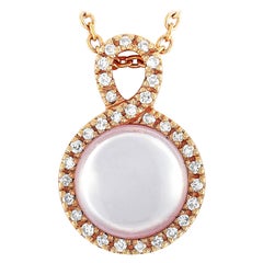 Zoccai 18 Karat Rose Gold 0.17 Carat Diamond and Pink Quartz Pendant Necklace