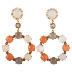 Zoccai 18 Karat Rose Gold 0.45 Carat Diamond and Moonstone Drop Earrings Zoccai 18 Karat Rose Gold 0.45 Carat Diamond and Moonstone Drop Earrings