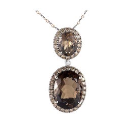 Zoccai 18 Karat White and Rose Gold Diamond and Smoky Topaz Pendant Necklace