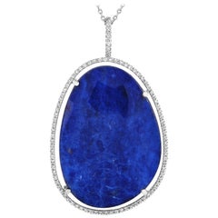 Zoccai 18 Karat White Gold 0.50 Carat Diamond and Lapis Lazuli Huge Oval Pendant