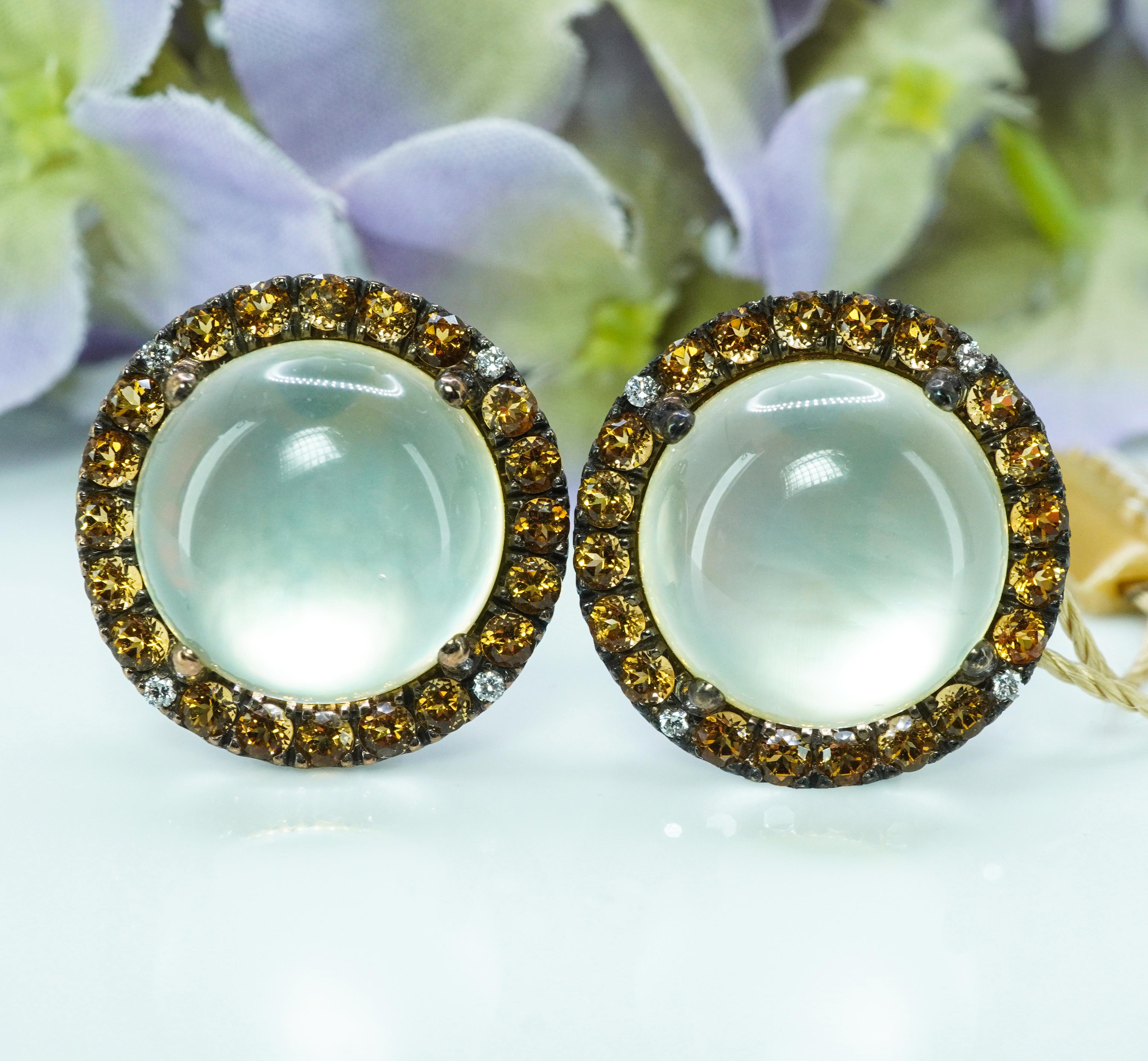 Zoccai Moonstone Diamond 18K Gold Earrings Ring Pendant Set Designer Full Parure In Good Condition For Sale In Brambleton, US
