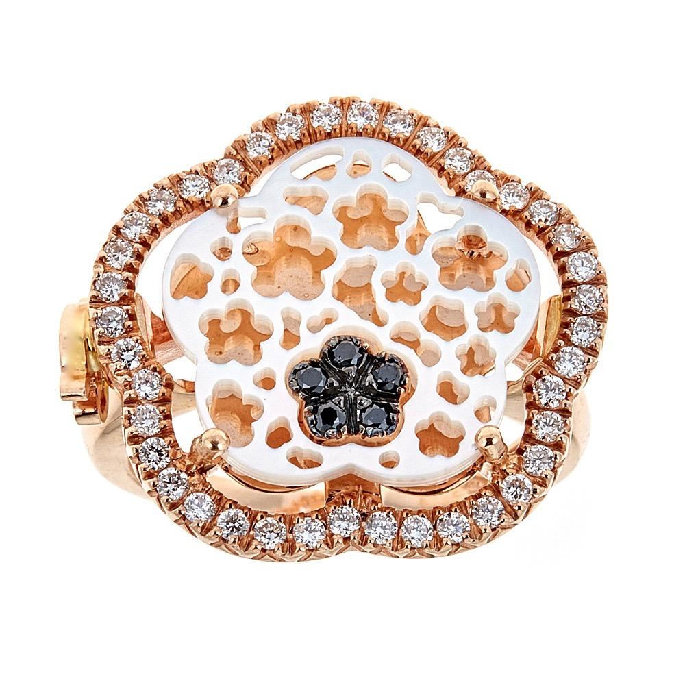 3.2 TCW Mother of Pearl Diamond accent Cocktail Ring in 18 karat Rose Gold