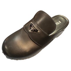 Prada clogs black leather, like new