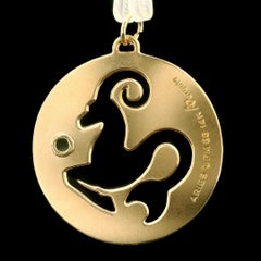 Zodiac 14k Gelbgold Blutstein Cabchon Aries Medaillon Cut Out Charm-Anhänger