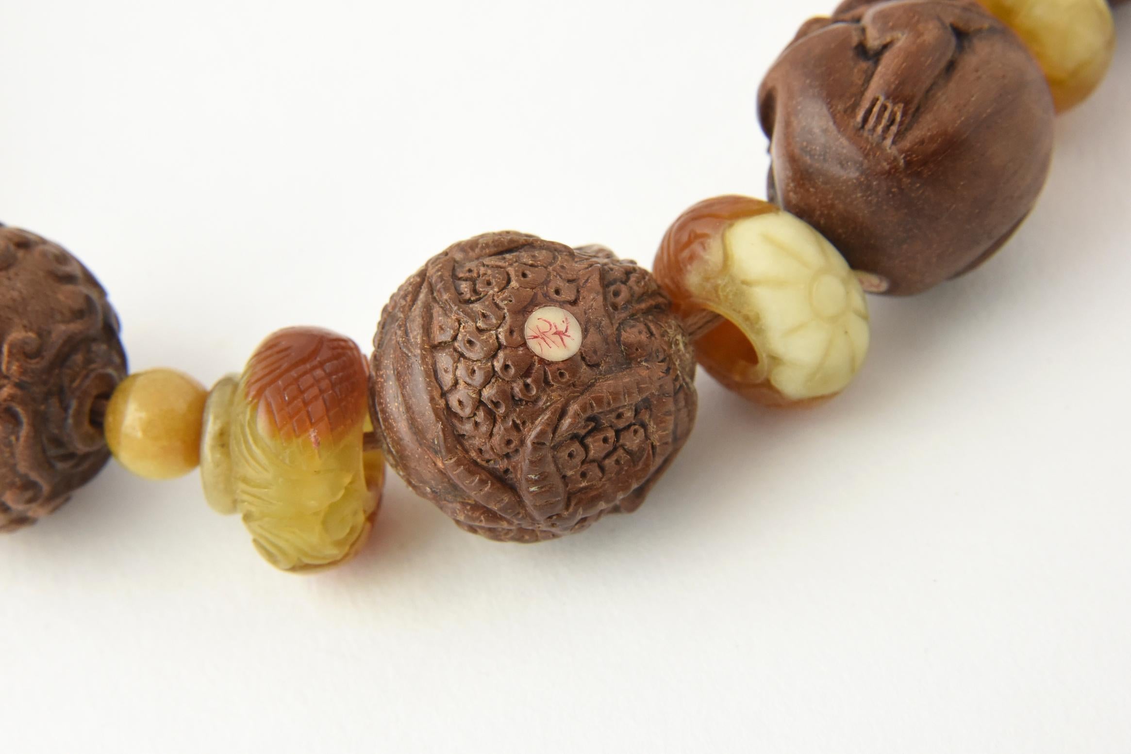 Zodiac Animal Hand Carved Signed Ojime Beads Necklace 3