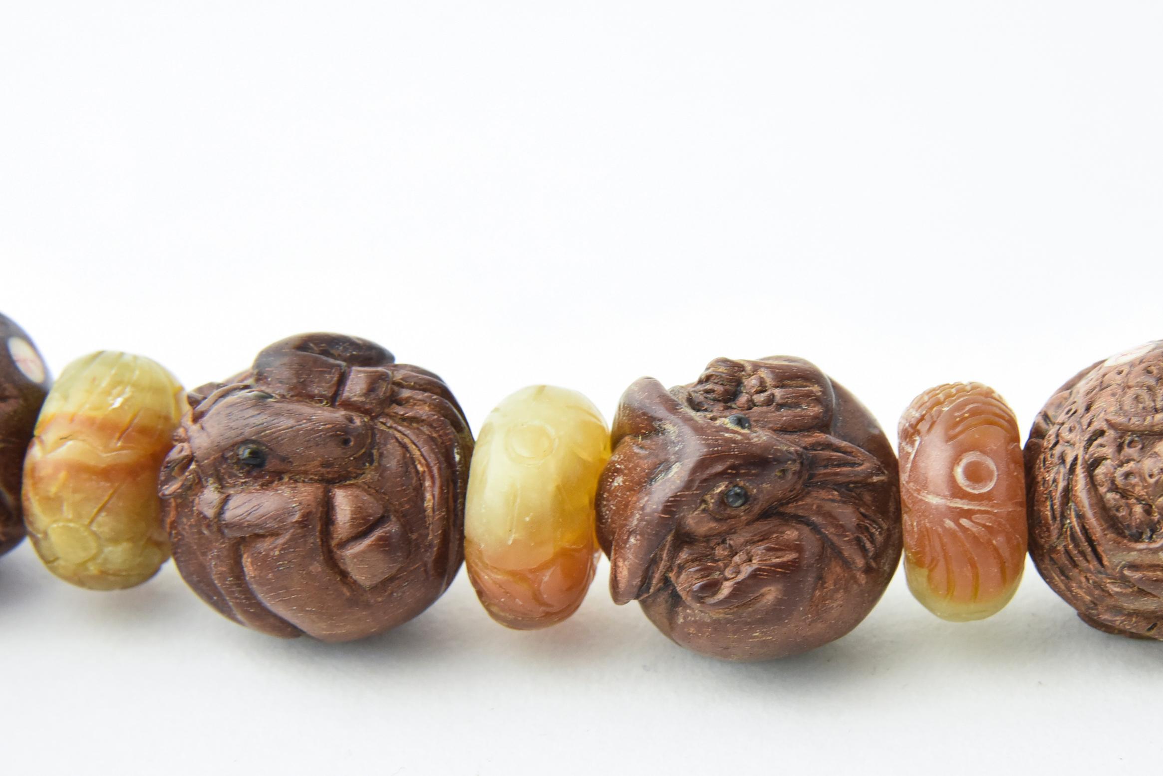 Women's or Men's Zodiac Animal Hand Carved Signed Ojime Beads Necklace