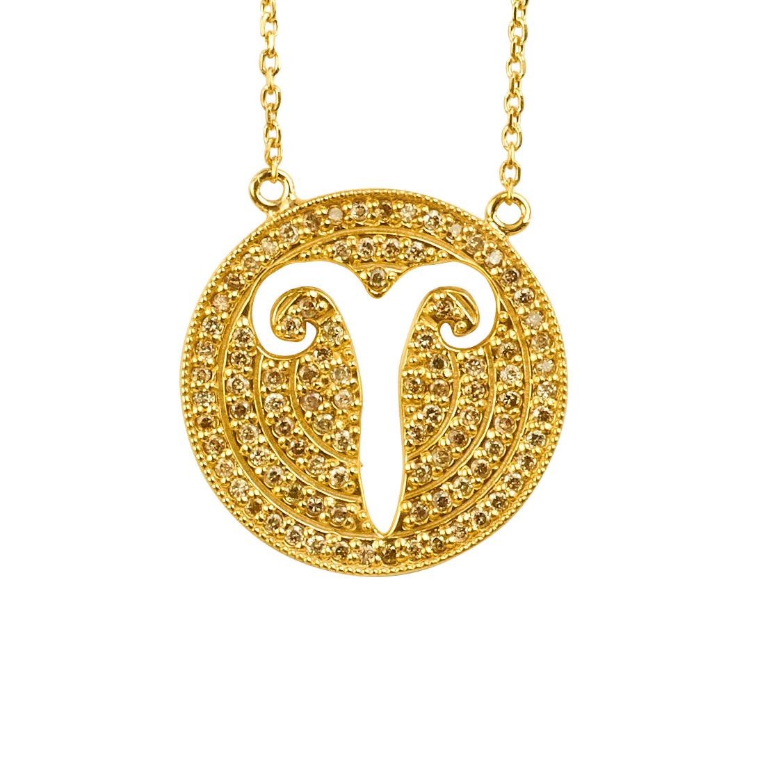 Modern Zodiac Aries 18 Karat Gold Plated Necklace Suneera For Sale