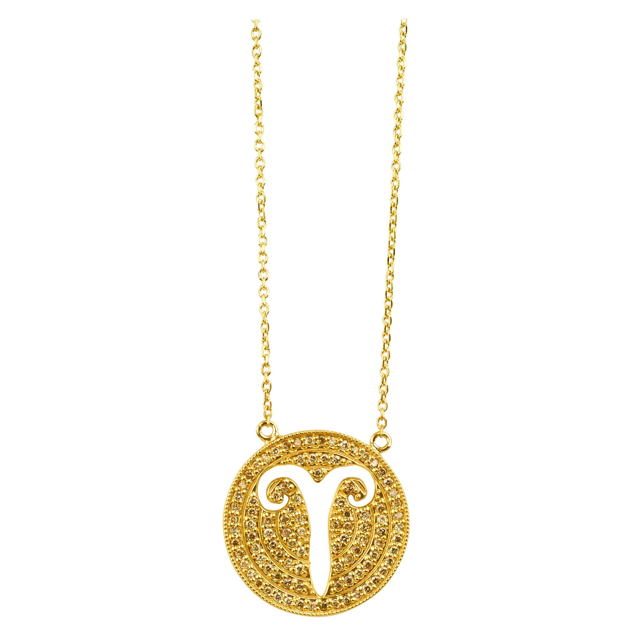 Zodiac Aries 18 Karat Gold Plated Necklace Suneera For Sale