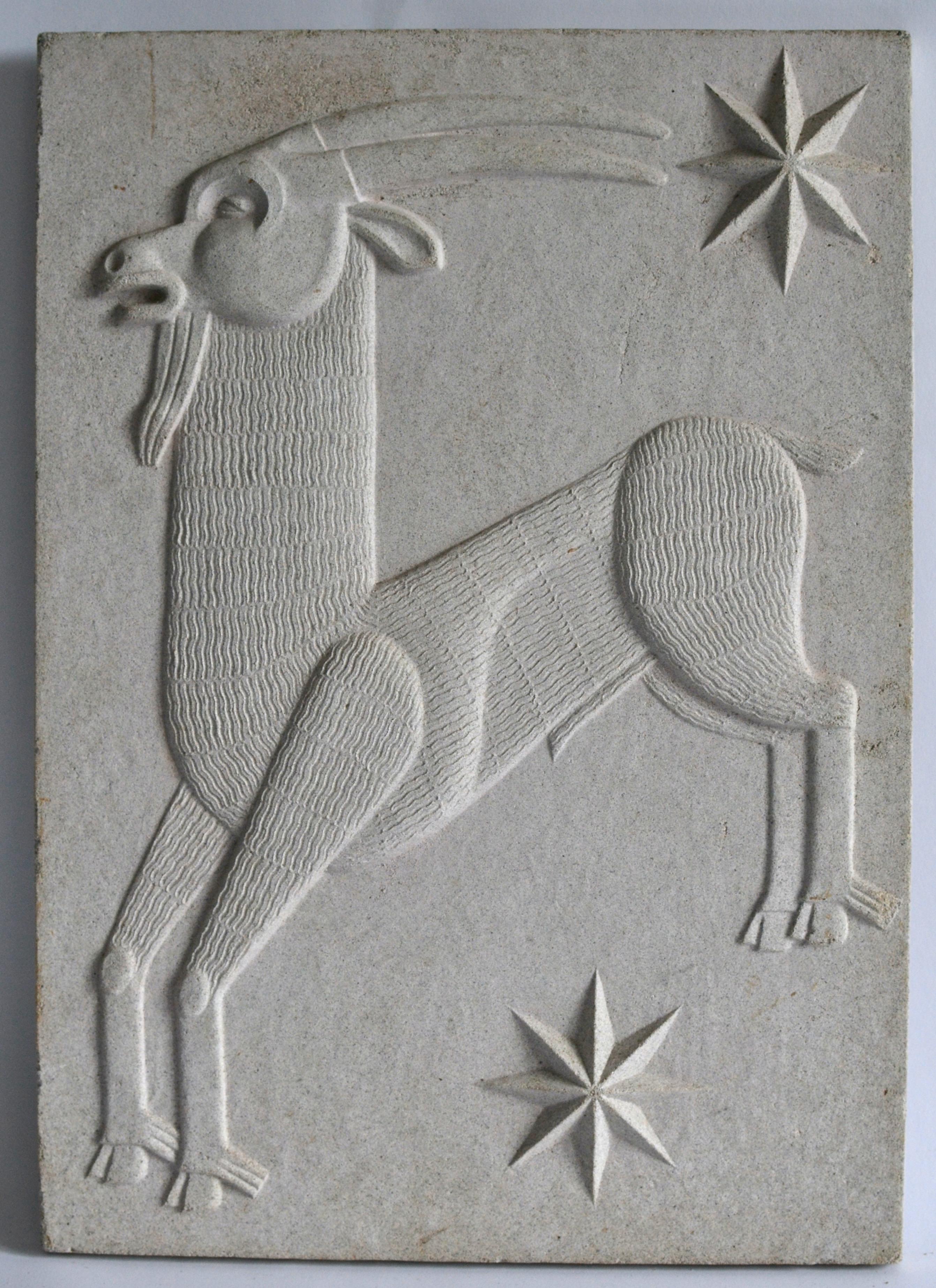 A cast zodiac artificial stone relief of Capricorn c. 1940-1950 by Manne Östlund (1904-1957) 

There is a set of 8 different Zodiac signs and we are selling them separately or all together.