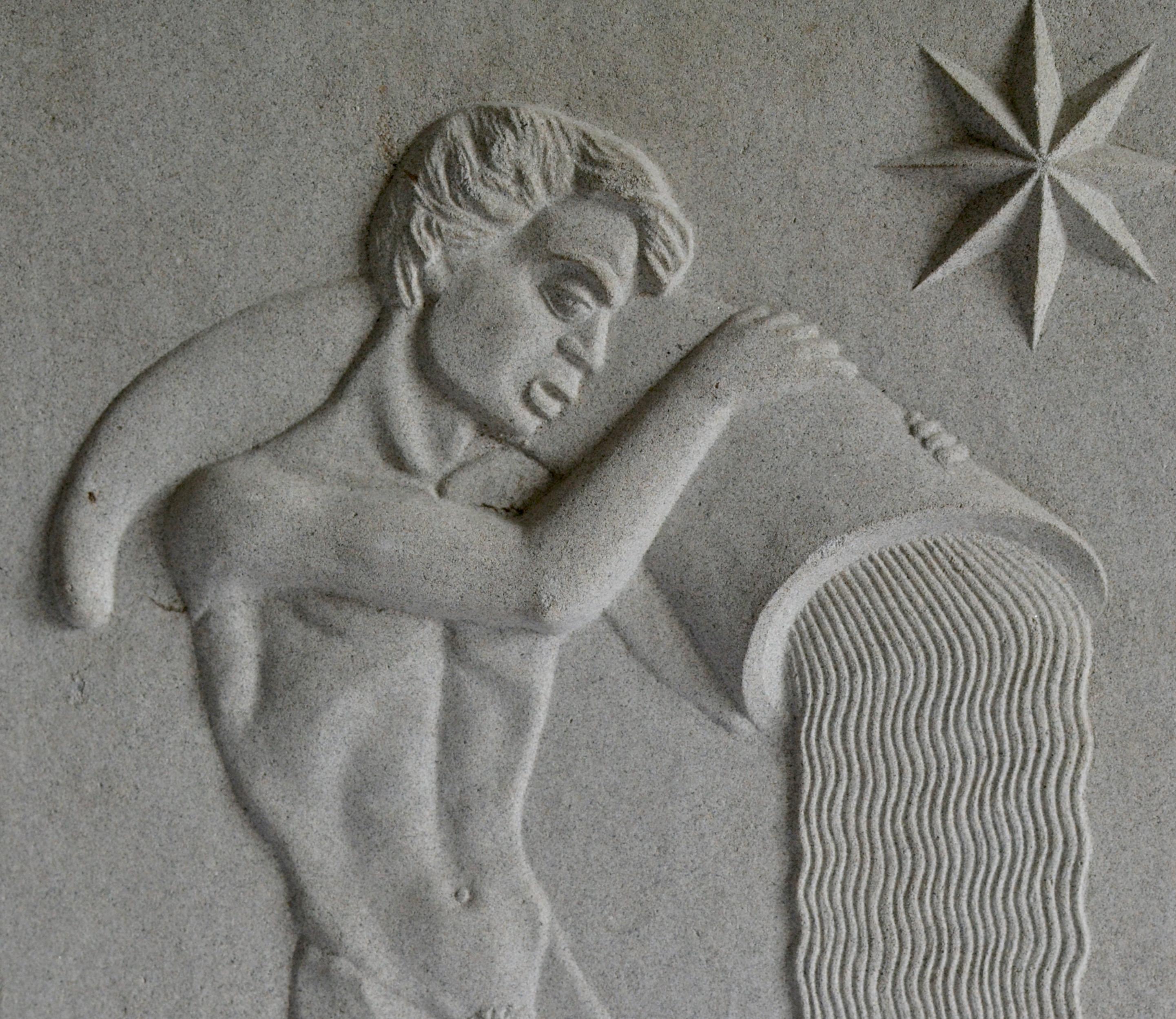 Scandinavian Modern Zodiac Artificial Stone Relief Sign of Aquarius c. 1940