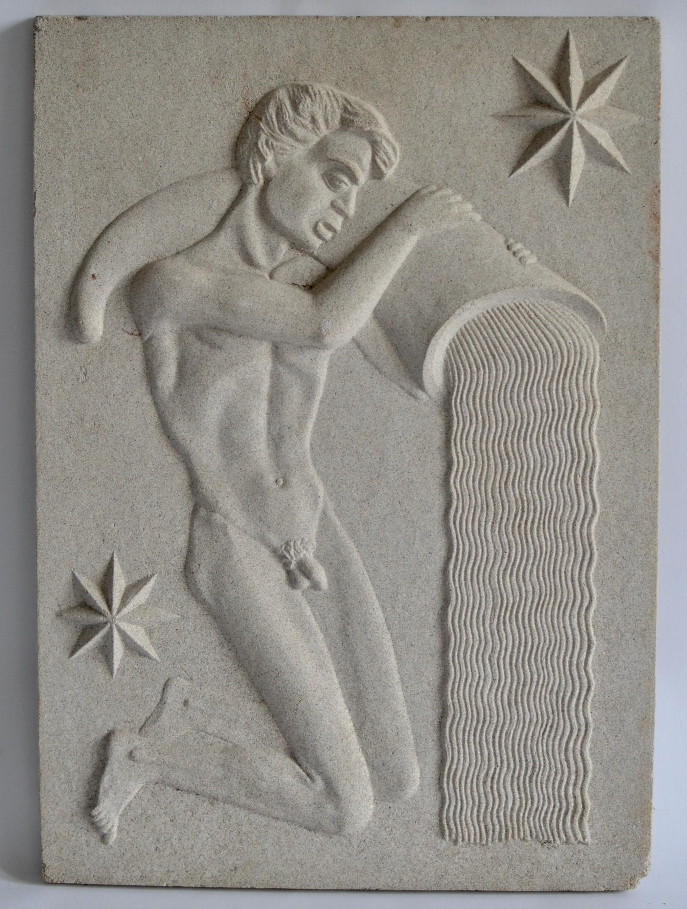 Swedish Zodiac Artificial Stone Relief Sign of Aquarius c. 1940