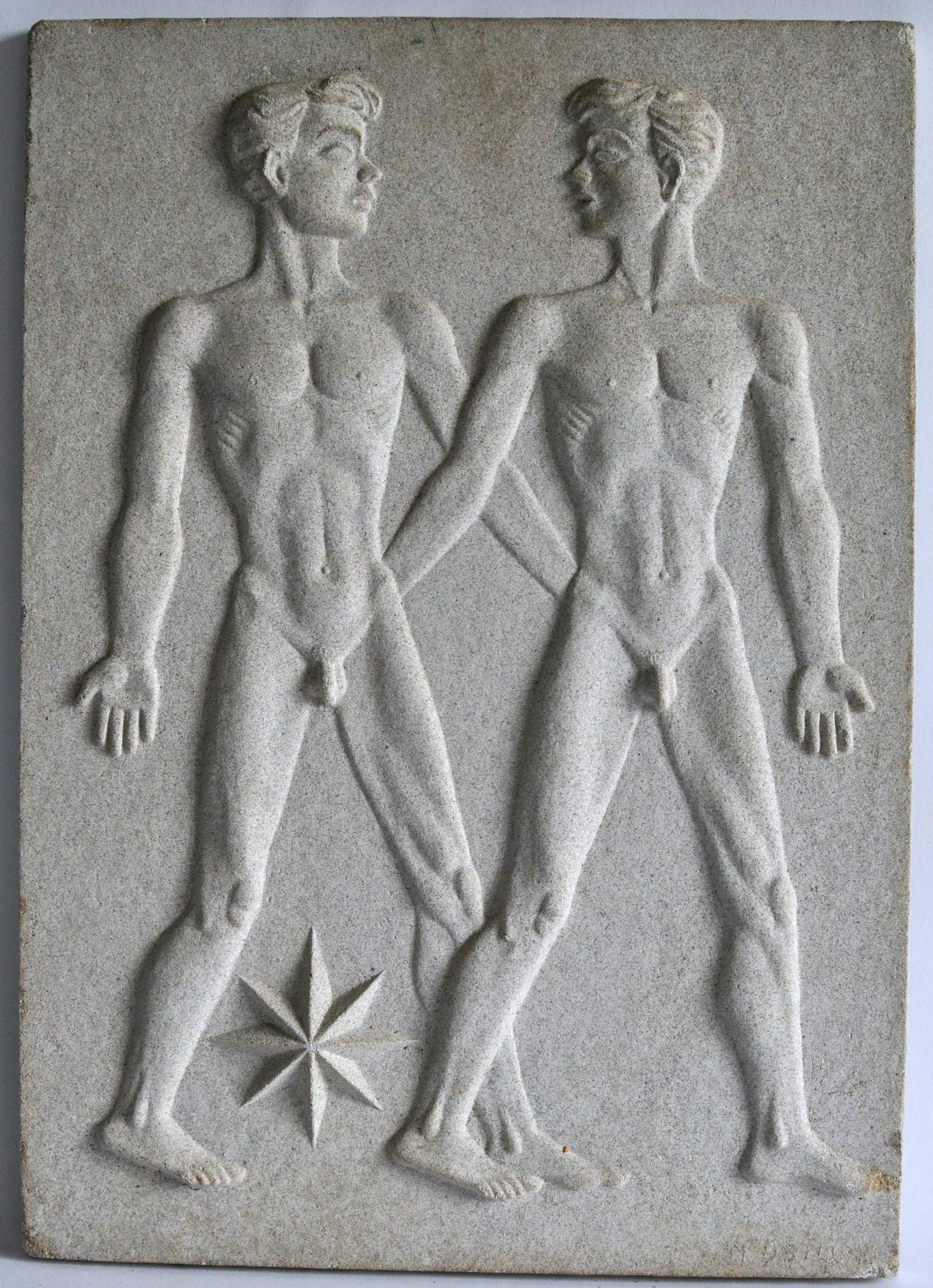 Cast Stone Zodiac Artificial Stone Relief Sign of Aquarius c. 1940