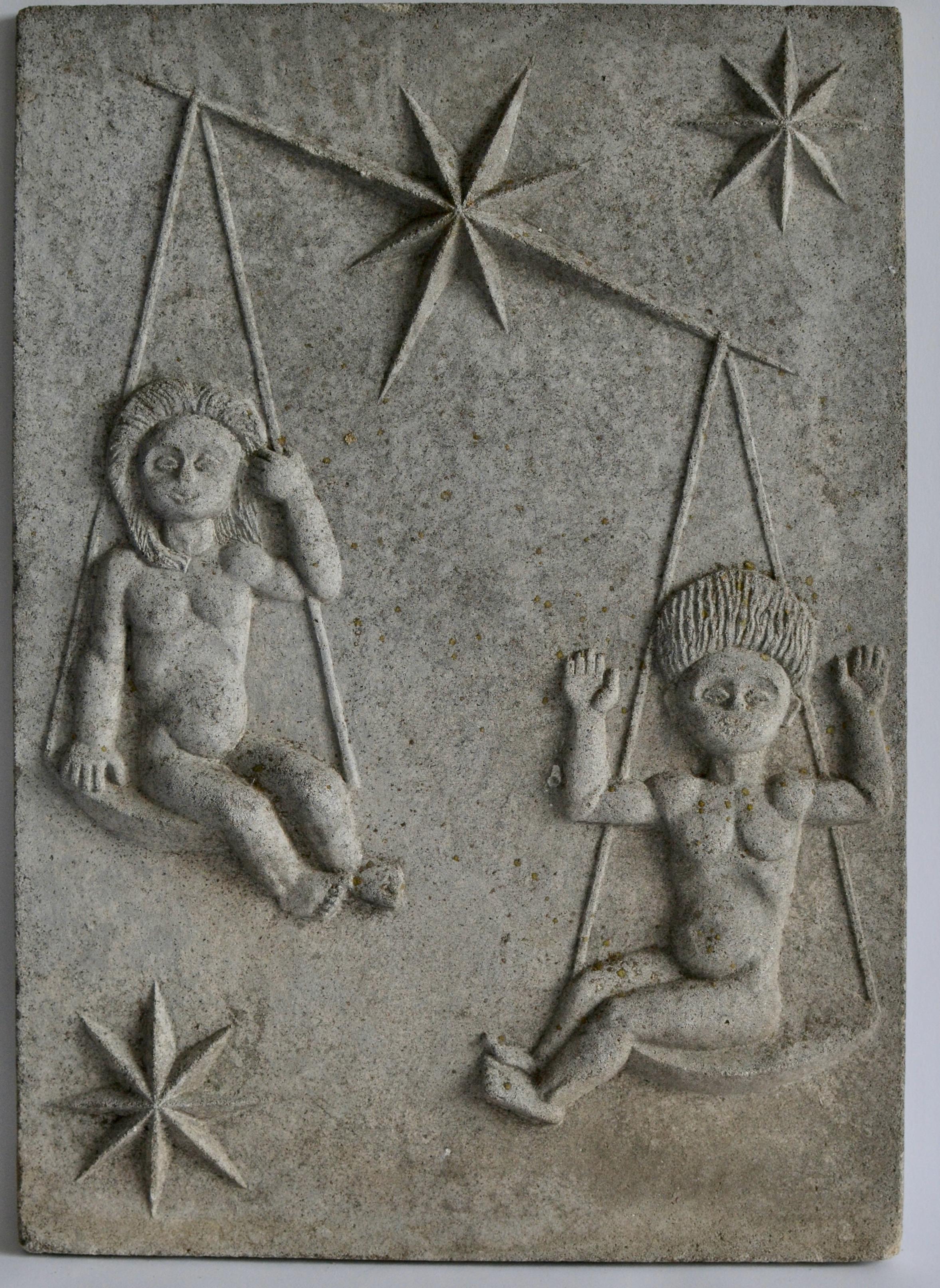 A cast zodiac artificial stone relief of Libra c. 1940-1950 by sculptor Manne Östlund (1904-1957) 

 