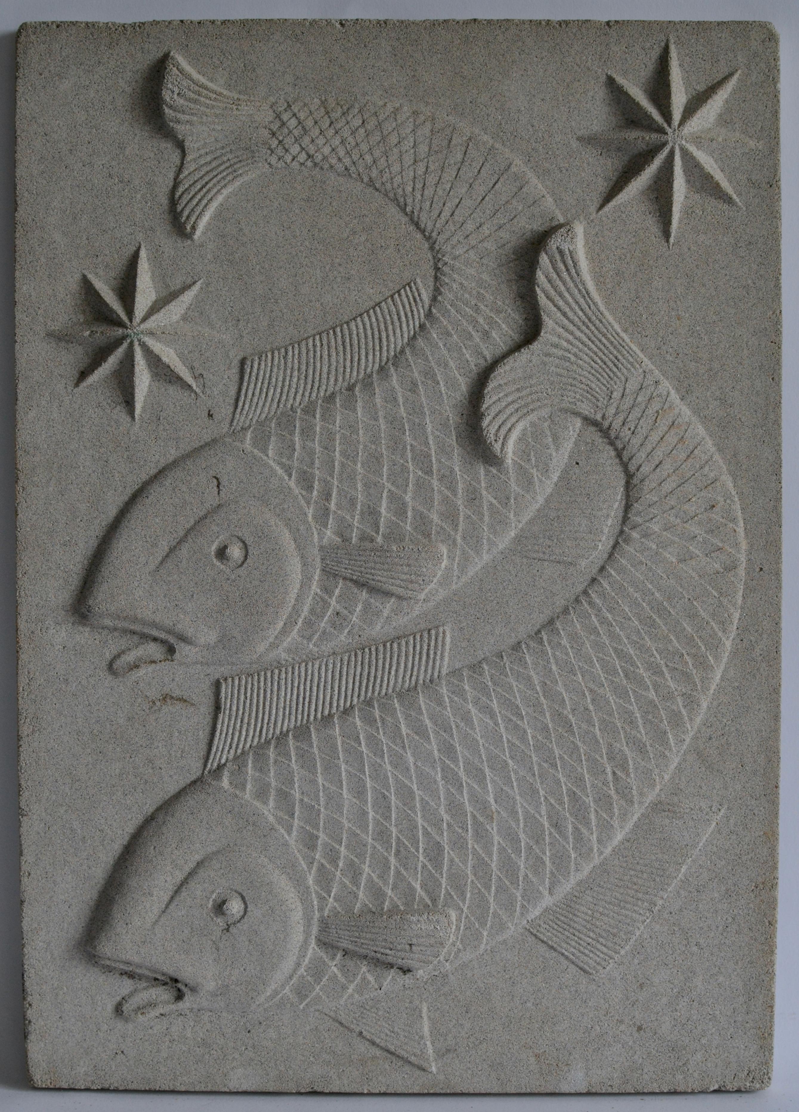 Scandinavian Modern Zodiac Artificial Stone Relief Sign of Pisces, c. 1940