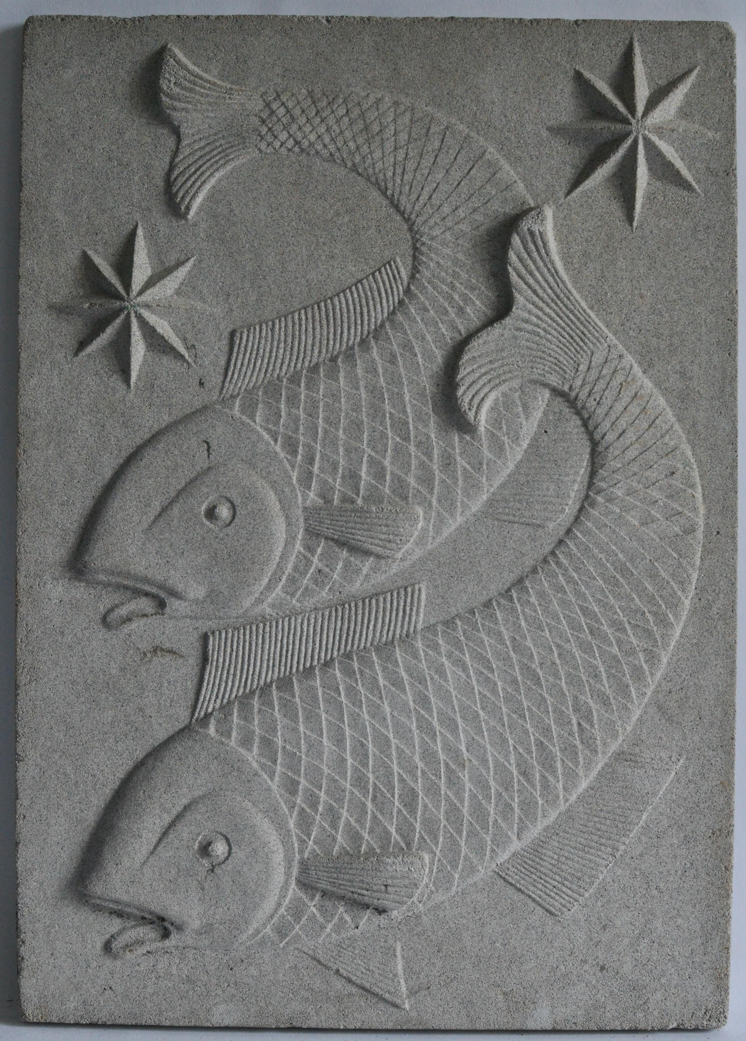 Swedish Zodiac Artificial Stone Relief Sign of Pisces, c. 1940