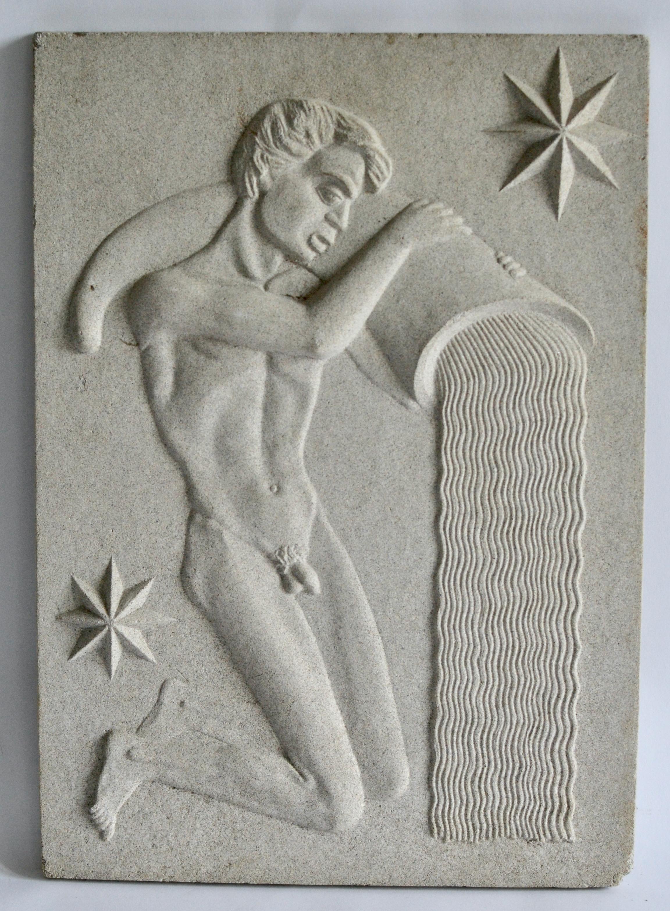 Cast Stone Zodiac Artificial Stone Relief Sign of Pisces, c. 1940