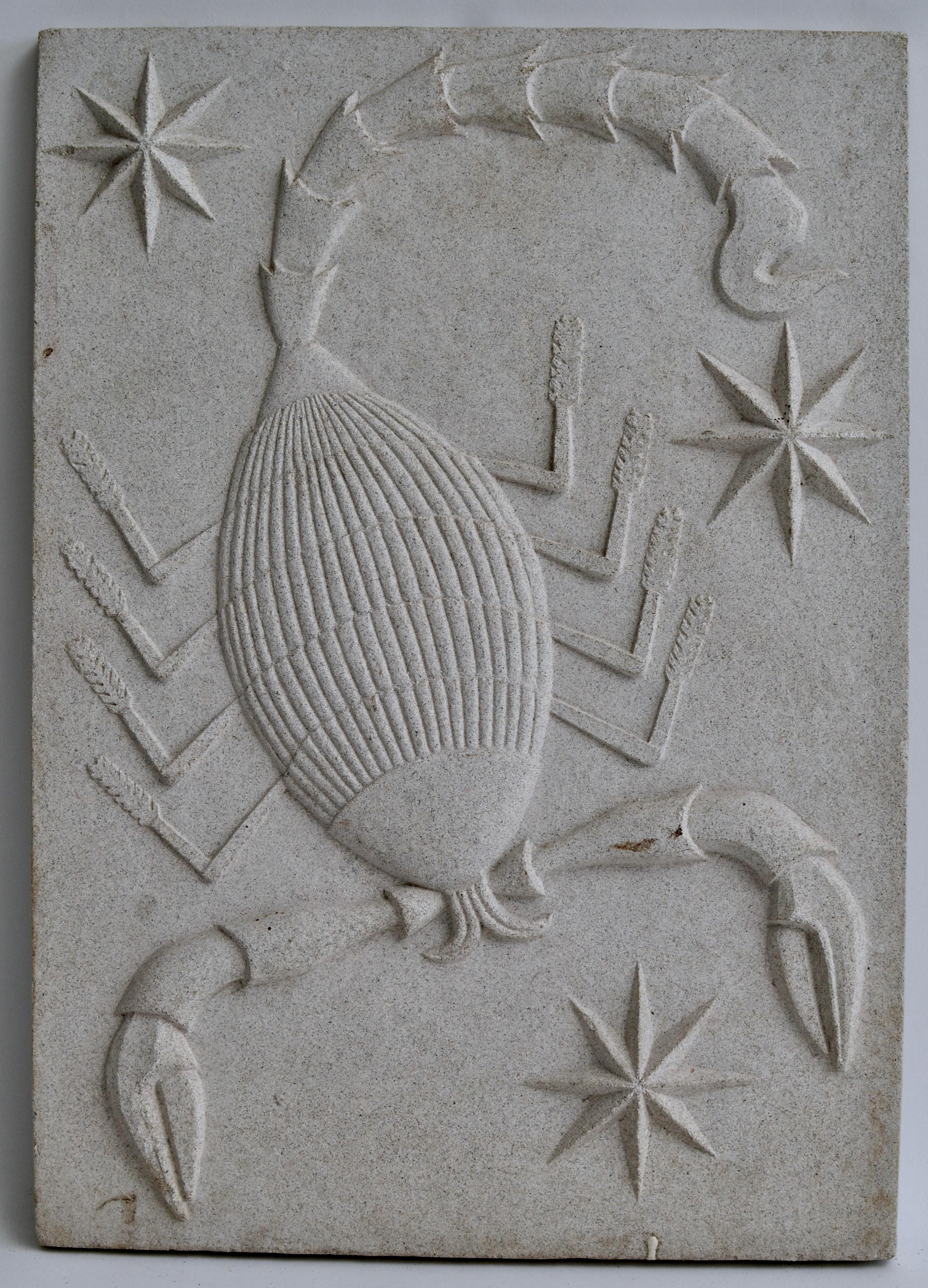 A cast zodiac artificial stone relief of Scorpio c. 1940-1950 by Manne Östlund (1904-1957) 

  