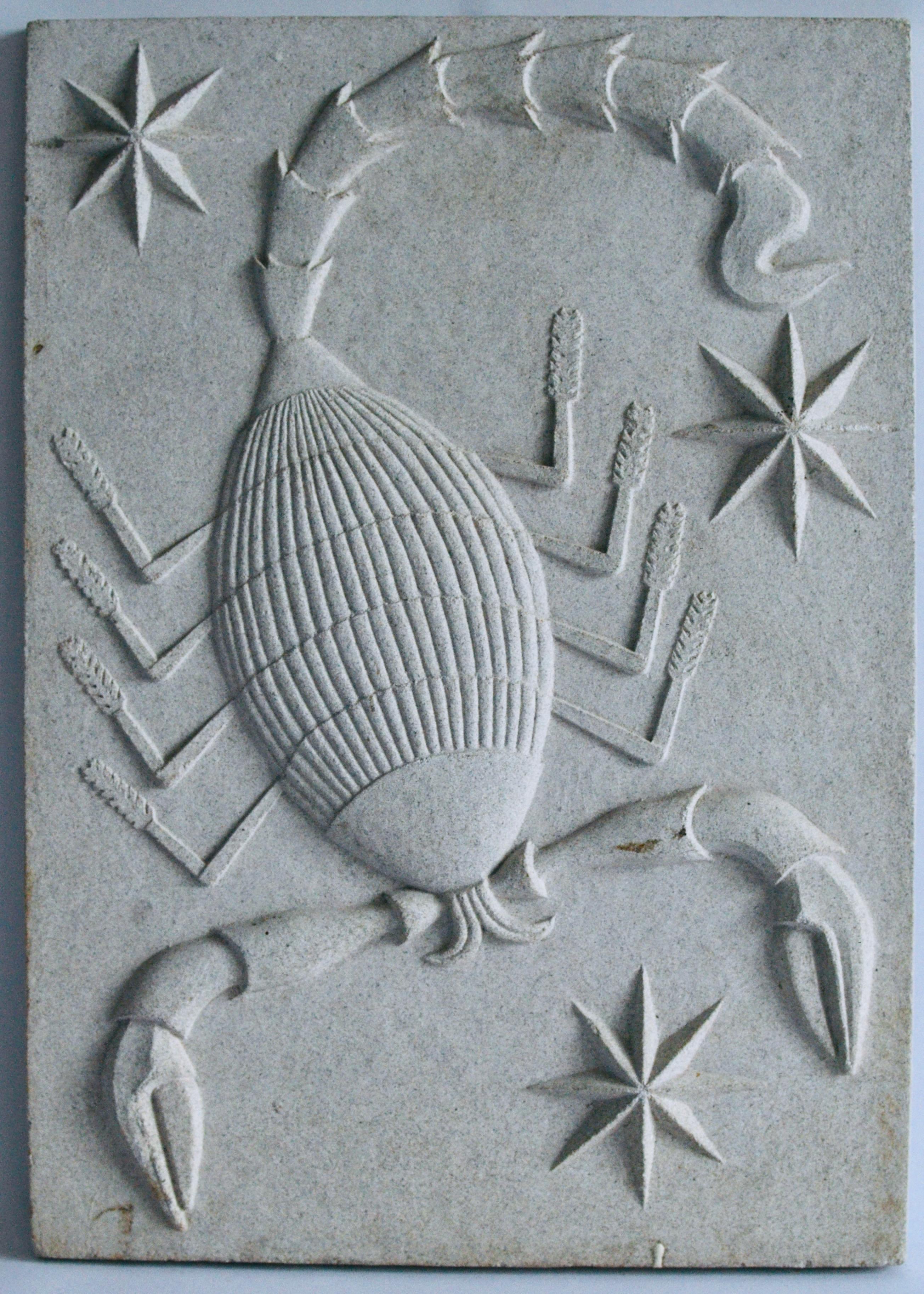 Scandinavian Modern Zodiac Artificial Stone Relief Sign of Scorpio, c. 1940