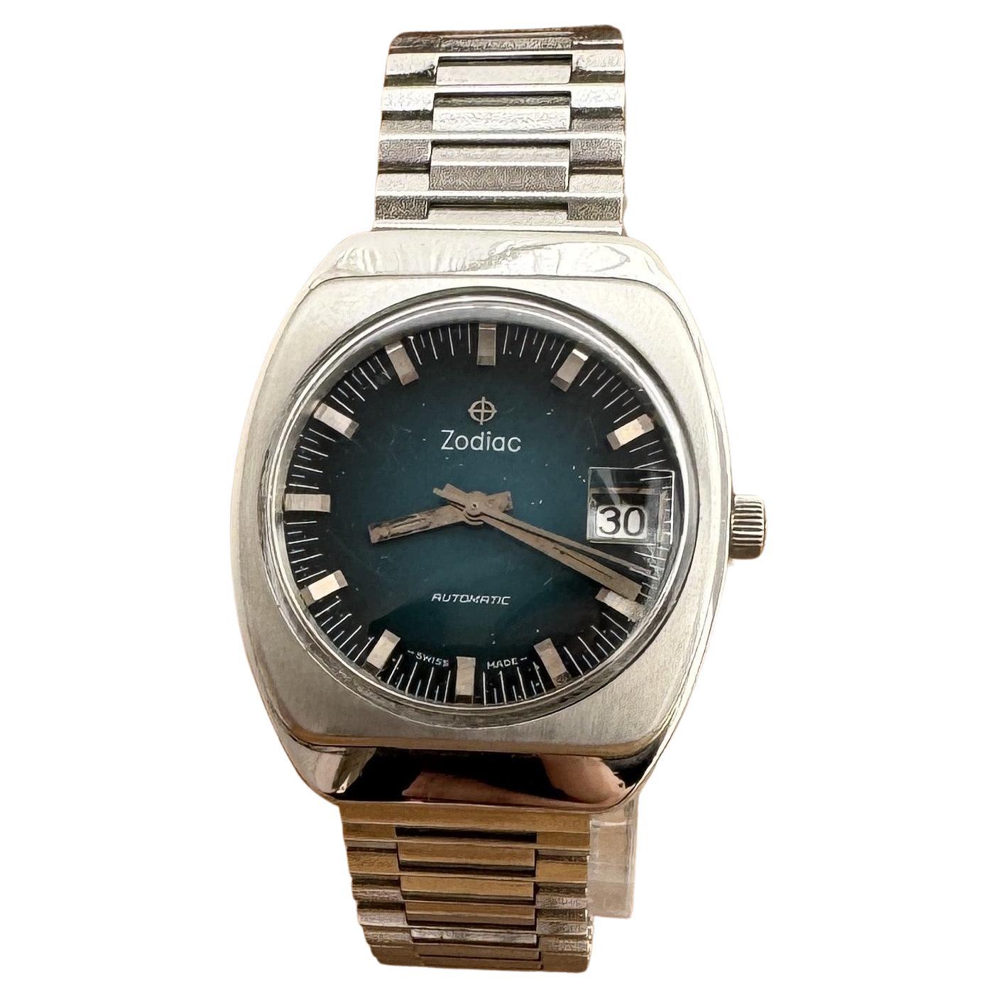 Zodiac Automatik Herrenuhr mit blauem Zifferblatt und Datum 722-913 Vintage By im Angebot