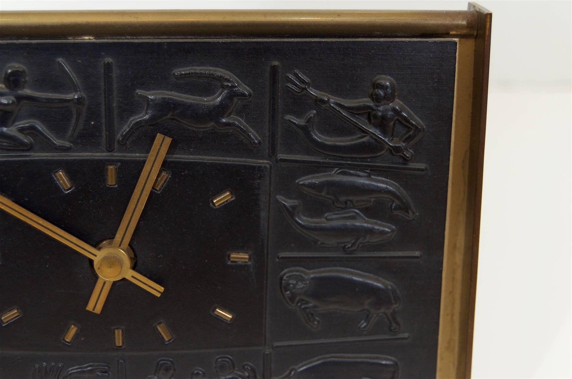 Zodiac Bas-Relief Brass Desk Clock by Schatz 1